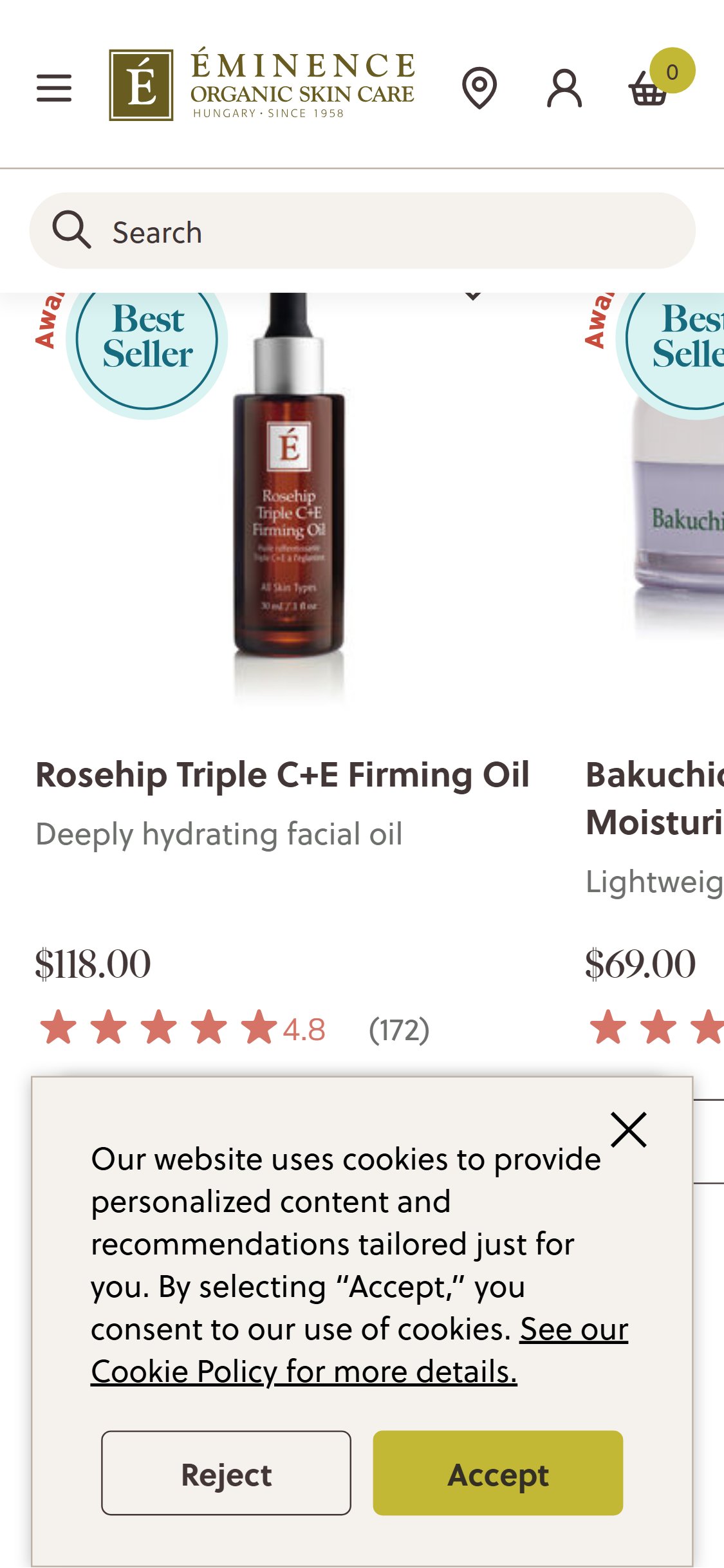 Eminence Organics — 'Shop Best Sellers' Cross-sell in Cart