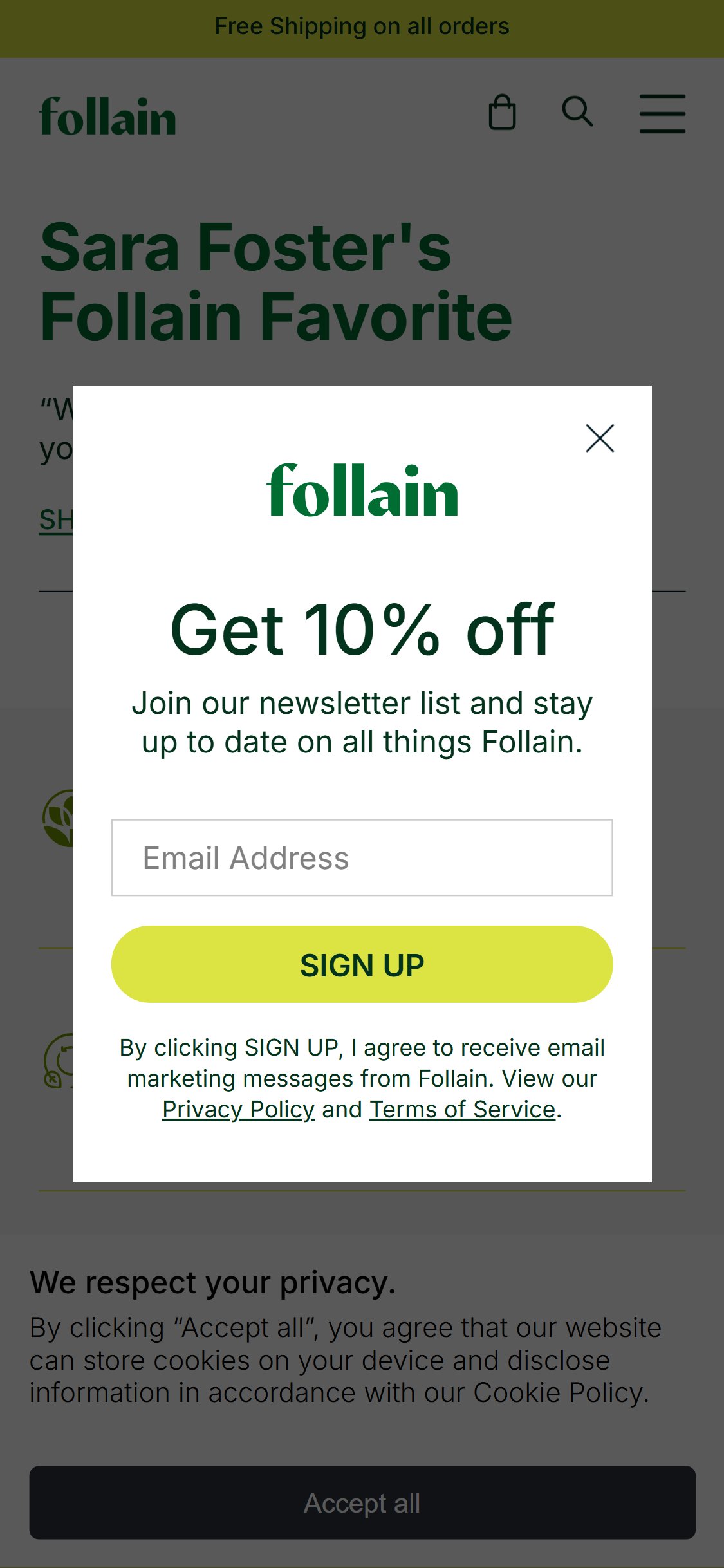 Follain — Inline Newsletter Signup with First-Access Offer